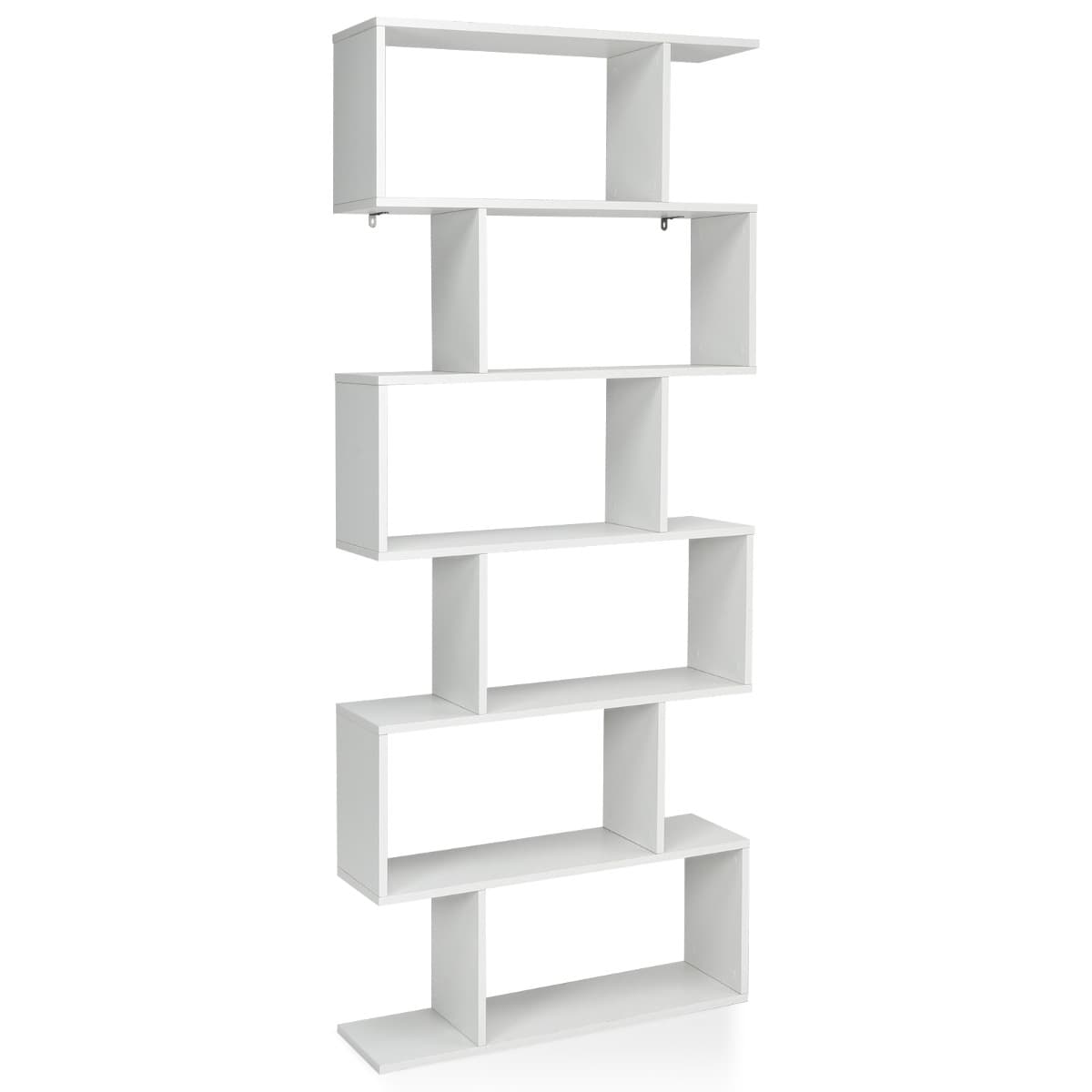 CostwayBibliothèque/Étagère de Rangement à 6 Niveaux-80x23x191 CM de Style Industriel en Forme de S pour Salon Chambre Blanc