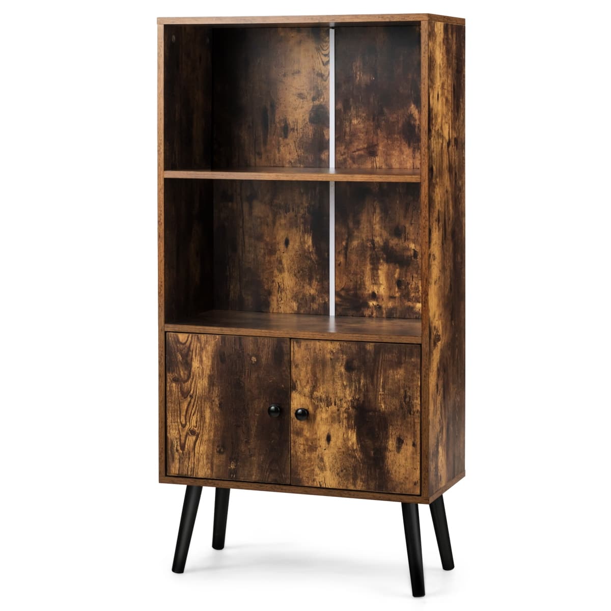 CostwayBibliothèque Rustique 60 x 30 x 120 cm avec 2 Compartiment Ouverts et 1 Fermé