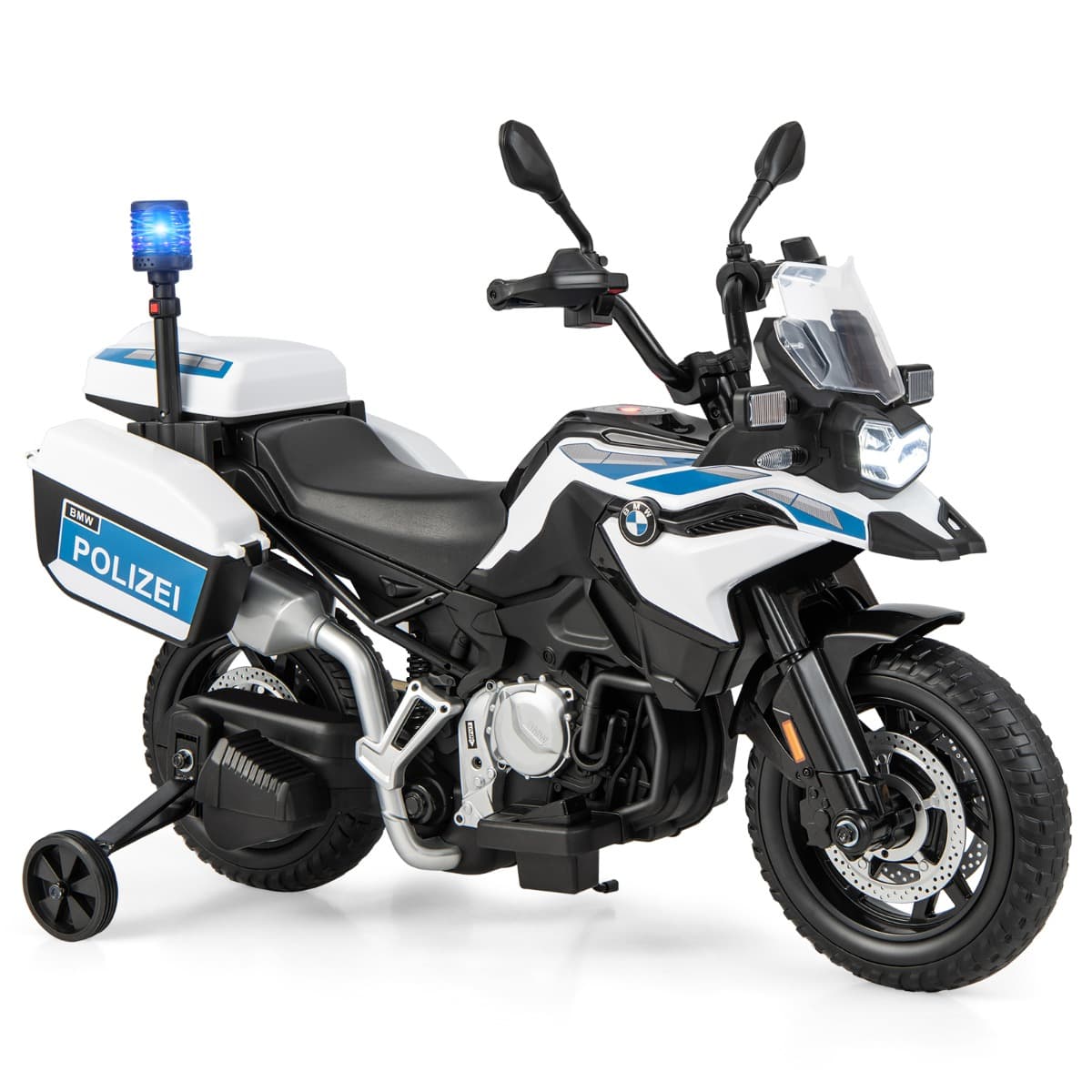 CostwayMoto Électrique BMW 12V/7AH pour Enfants 6km/h Modèle Policier avec Klaxon Musique Sirène Phares pour 3-8 Ans